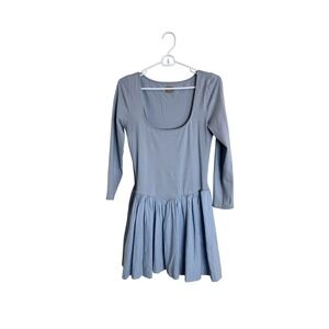 Free-est Dress Womens Small Blue Square Neck 3/4 Sleeve Drop Waist Pockets